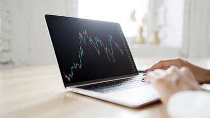 Investor trading on stock exchange online chart laptop screen