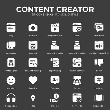 Content Creator Icon Pack With Black Color