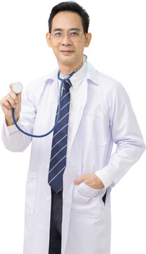 Asian Doctor with Stethoscope on Transparent Background