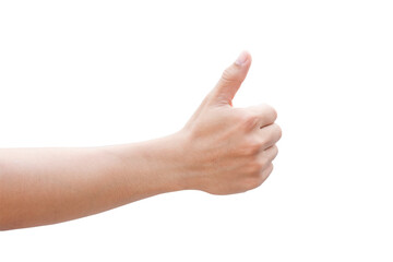 Man hand showing thumbs up isolated on white background with clipping path