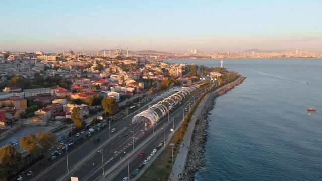 4K Aerial view of Istanbul city - Eurasia Tunnel - Hagia mosque 