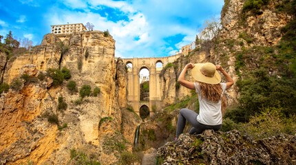 beautiful city of Ronda and woman tourist