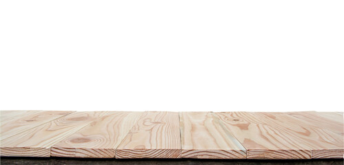 Empty wood table top isolated on white background with clipping path and copy space for display or montage your products
