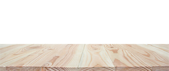 Empty wood table top isolated on white background with clipping path and copy space for display or montage your products