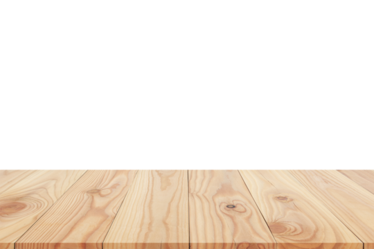 Empty wood table top isolated on white background with clipping path and copy space for display or montage your products