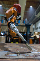Close up industrial welding robot