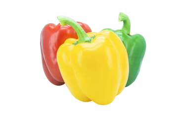 Yellow, Red, Green, bell pepper or sweet pepper or capsicum isolated on white background with clipping path..