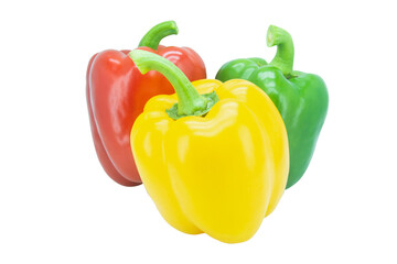 Yellow, Red, Green, bell pepper or sweet pepper or capsicum isolated on white background with clipping path..