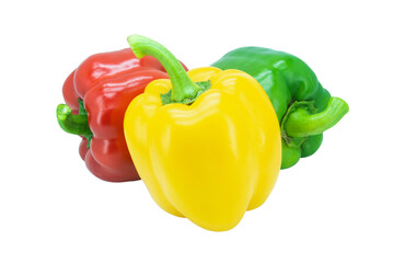 Yellow, Red, Green, bell pepper or sweet pepper or capsicum isolated on white background with clipping path..