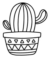 hand drawn cactus plants in pot cute line art.