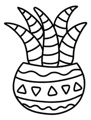hand drawn cactus plants in pot cute line art.