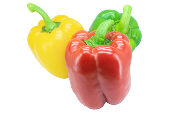 Yellow, Red, Green, bell pepper or sweet pepper or capsicum isolated on white background with clipping path..