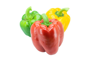 Yellow, Red, Green, bell pepper or sweet pepper or capsicum isolated on white background with clipping path..