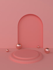 Rose podium with arch for product display 3d render
