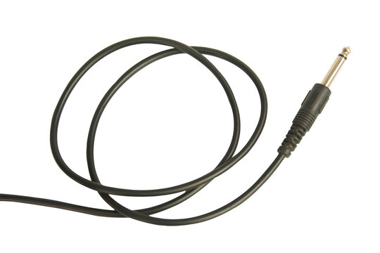 Guitar audio jack with black cable isolated on white background with clipping path.