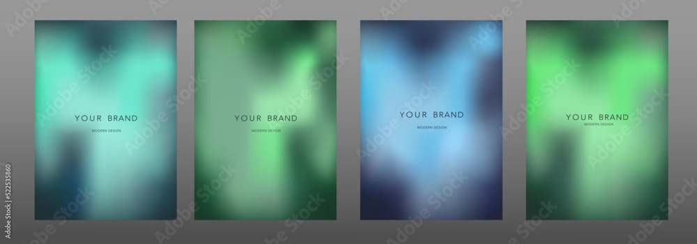 Poster Abstract blue blurred backgrounds set with modern abstract soft green color gradient patterns with bokeh. Modern design template for brochures, posters, banners, flyers and cards. Vector illustration
