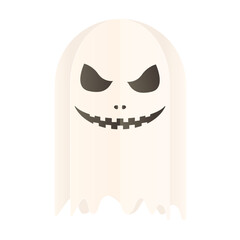 Paper cut ghost elements with scary face for halloween on white background. Paper cut and craft style illustration