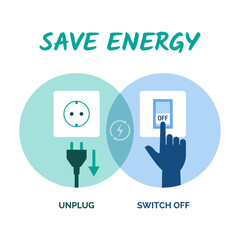 Save energy: unplug and switch off - obrazy, fototapety, plakaty