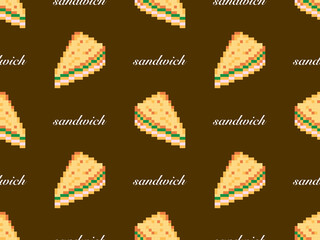 Sandwich cartoon character seamless pattern on brown background. Pixel style