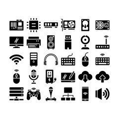 Computer peripheral glyph icon set image vector image