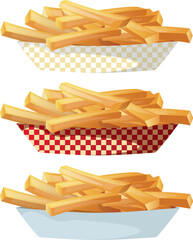 French fries in a variety of fast food disposable boxes