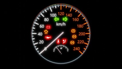 3d rendering of symbols during engine startup on dashboard