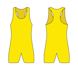 Yellow Wrestling Singlet Template on White Background. Front and Back Views, Vector File.