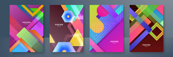 Fototapeta premium Modern abstract covers set, minimal covers design. Colorful geometric background, vector illustration.