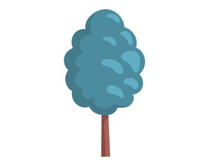 Alone deciduous tree with trunk and dense foliage. High plant with widely spread branches and green leaves. Broad-stemmed deciduous plant. Tree with green foliage isolated on white background