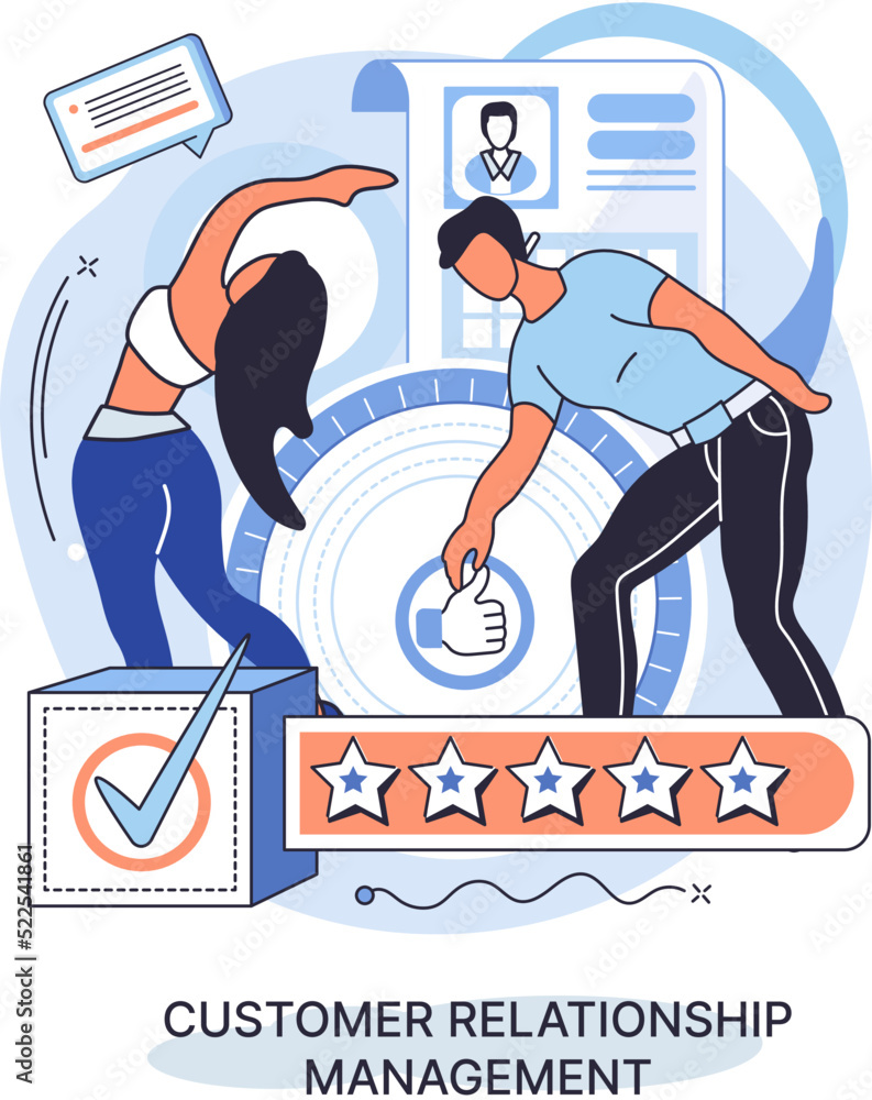Poster crm metaphor. customer relationship management. application software for organizations automatisatio