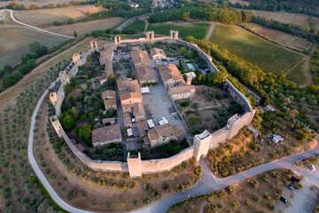 Aerial view of the ancient village of Monteriggioni Tuscany Italy