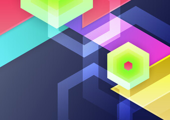 Abstract modern background gradient color. Green purple pink orange and blue gradient with geometric shapes decoration.