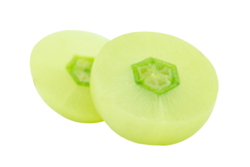 slice Indian gooseberry, amla green fruits isolated on white background. with clipping path.