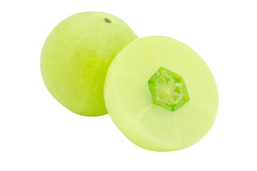 slice Indian gooseberry, amla green fruits isolated on white background. with clipping path.
