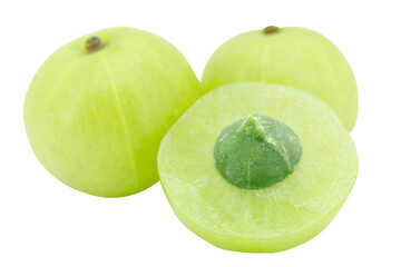 slice Indian gooseberry, amla green fruits isolated on white background. with clipping path.