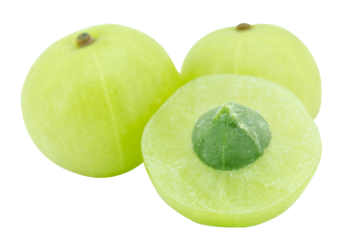 slice Indian gooseberry, amla green fruits isolated on white background. with clipping path.