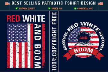 Red white and boom usa patriotic t-shirt design with usa grunge flag