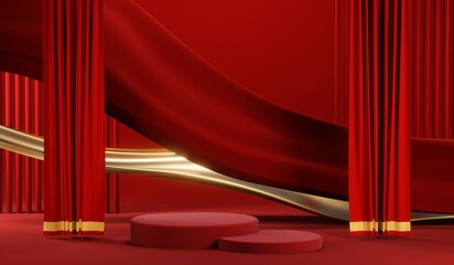 3D rendering of blank product background for cream cosmetics Modern red podium background