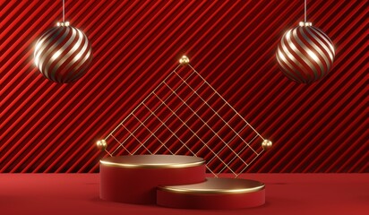 3D rendering of blank product background for cream cosmetics Modern red podium background