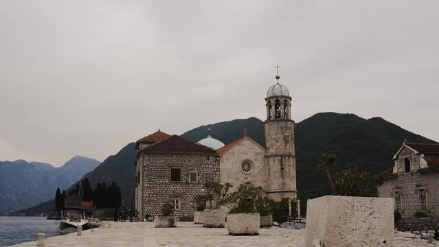 Montenegro. Perast.  Boka island Church of Our Lady of the Rocks Kotor Bay.