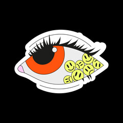 A psychedelic eye with emoticons inside. Psychedelics, surrealism.