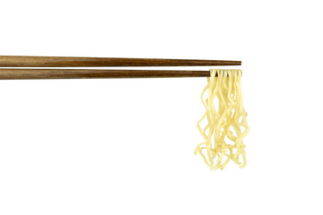 instant noodles chopsticks isolated on white background with clipping path