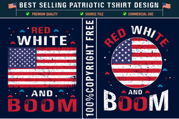  Red white and boom usa patriotic t-shirt design with usa grunge flag