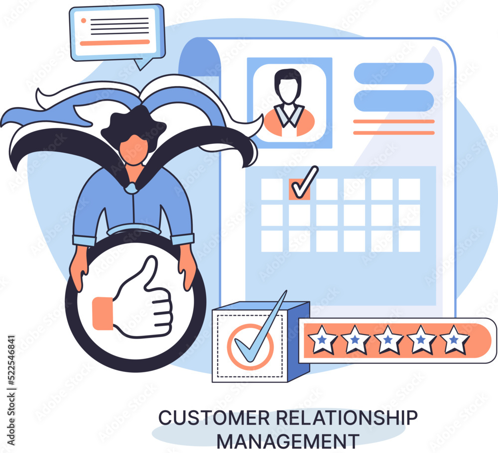 Aufkleber crm metaphor. customer relationship management. application software for organizations automatisatio