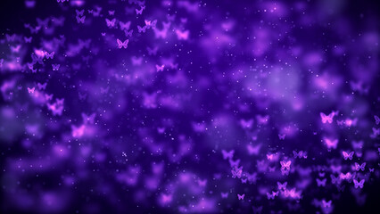 Abstract Magic Sweet Dark Violet Shiny Blurry Focus Butterfly Bokeh Shapes And Glitter Sparkle Dust Background
