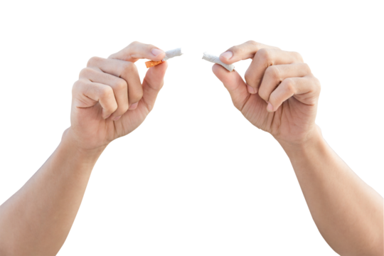 Stop cigarette, man hands breaking the cigarette isolated on white with clipping path - Powered by Adobe