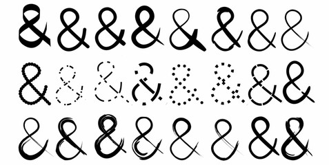 handwriting ampersand set isolated on white background