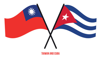 Taiwan and Cuba Flags Crossed And Waving Flat Style. Official Proportion. Correct Colors.