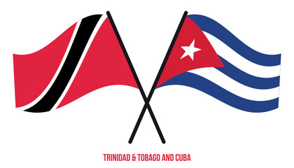 Trinidad & Tobago and Cuba Flags Crossed And Waving Flat Style. Official Proportion.