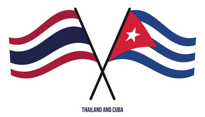 Thailand and Cuba Flags Crossed And Waving Flat Style. Official Proportion. Correct Colors.